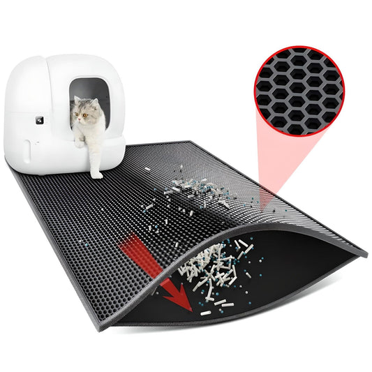 cleaning cat litter mat by shaking litter into trash bin