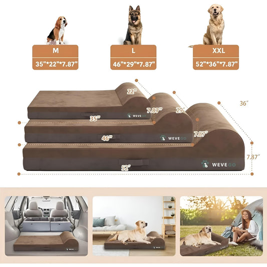 GauGau™ Brown Giant Rectangle Bolster Orthopedic Dog Bed - 7 in thick