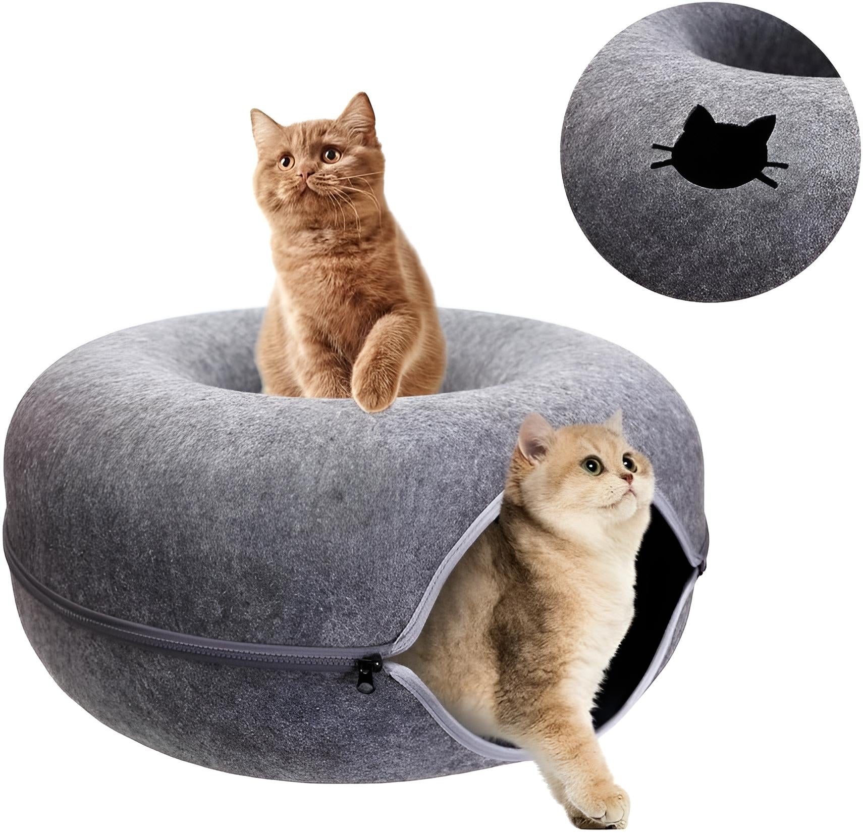 Cat Tunnel Bed with Small Cat Head Window dark gray