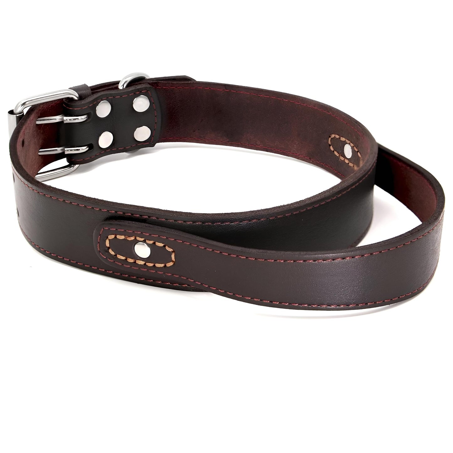 Custom Leather Dog Collar with Quick Control Handle Brown