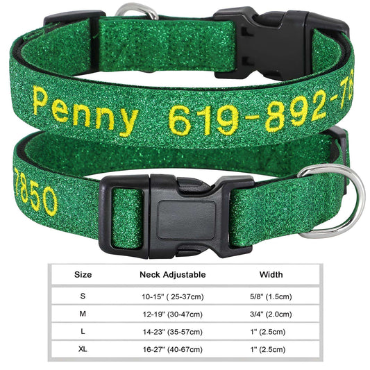 Dog Collar with Name Tag Personalized Embroidery in Nylon 034GREEN