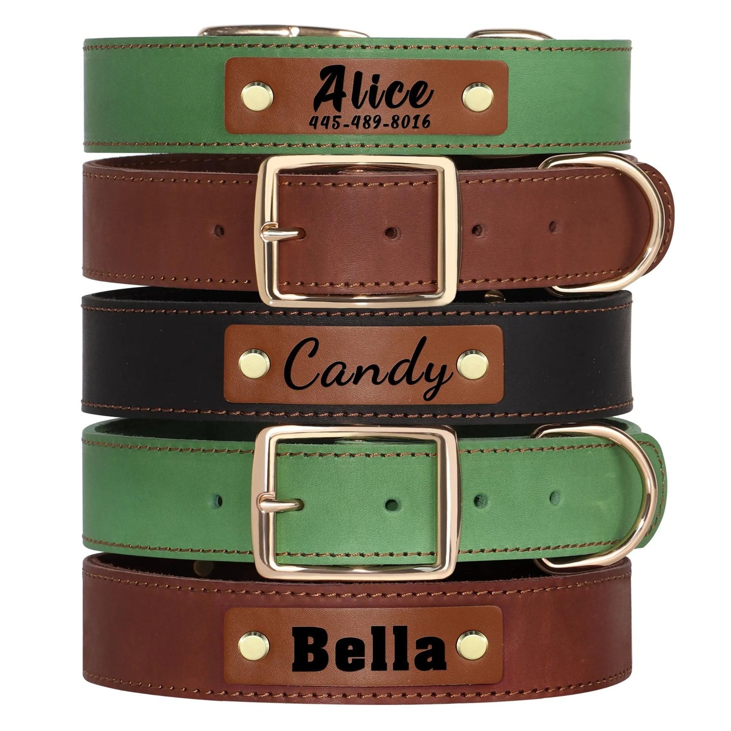 Genuine Leather Dog Collar and Tag Set