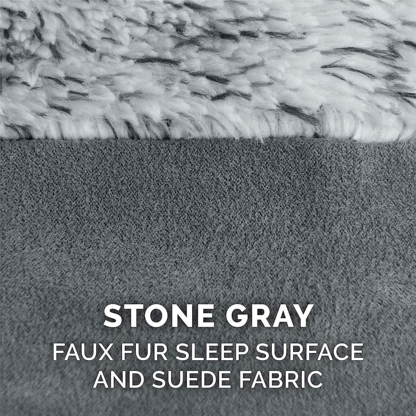 Gray Bolster Orthopedic Dog Bed - Faux fur sleep surface and suede fabric
