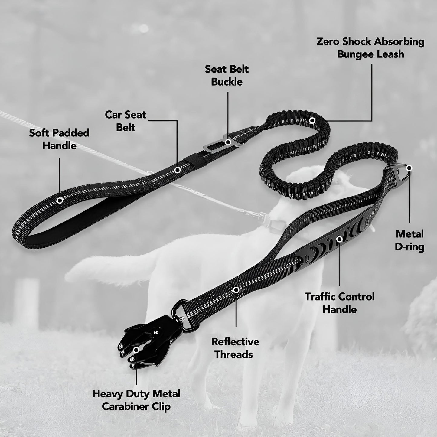 Heavy Duty Tactical Dog Leash with Frog Clip - black - Product details