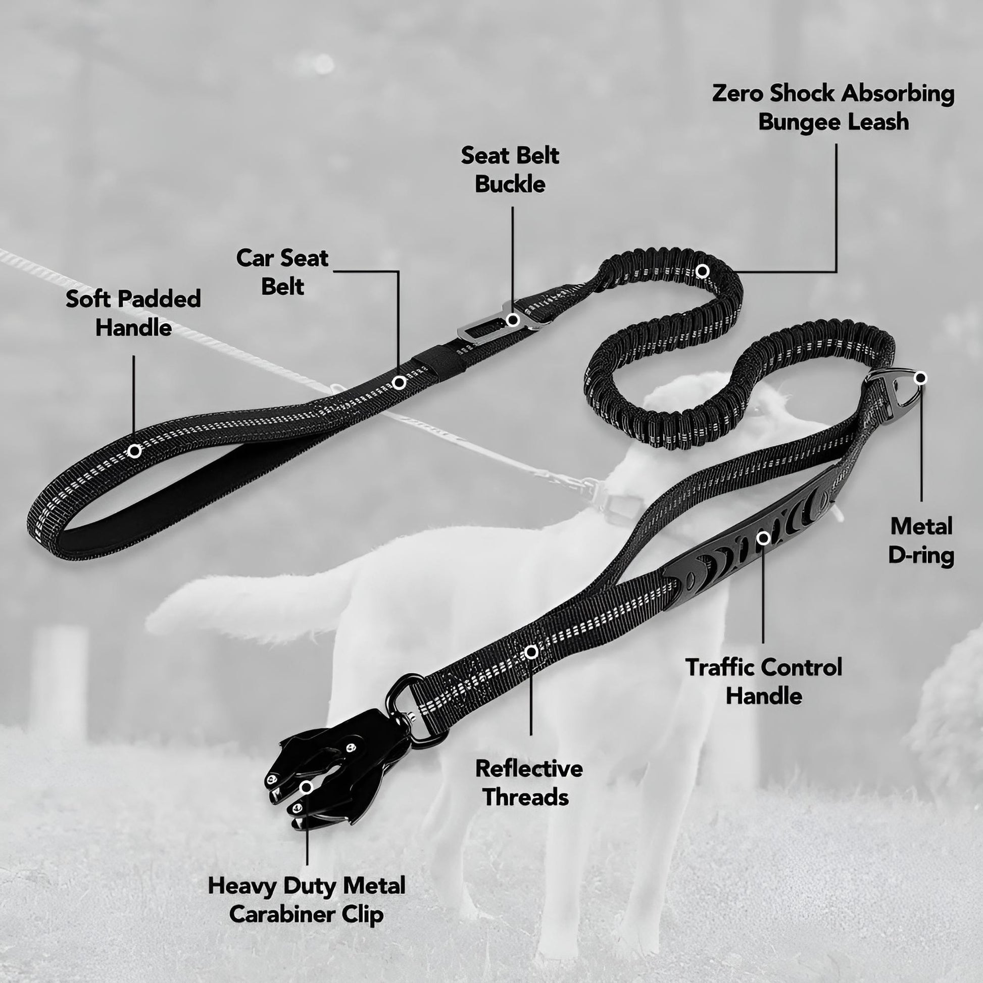 Heavy Duty Tactical Dog Leash with Frog Clip - black - Product details