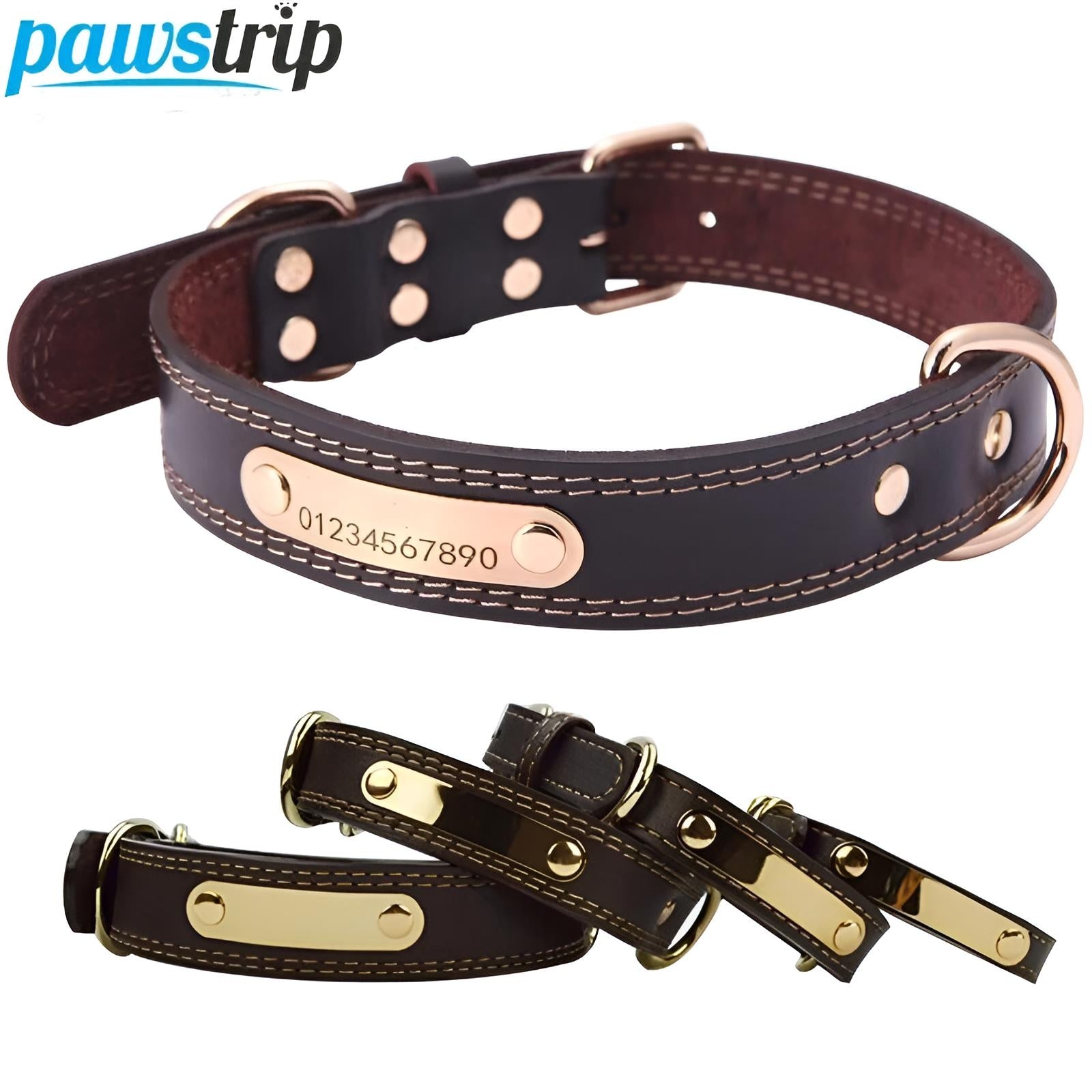 Leather Dog Collars with Names Set