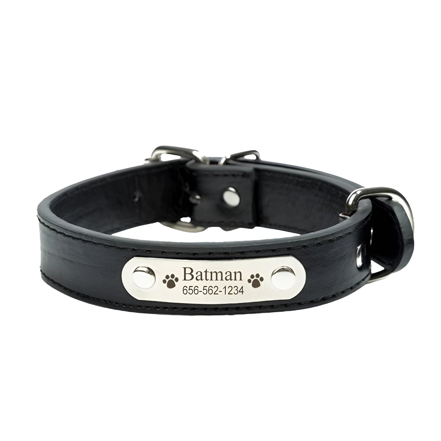 PU Leather Custom Name Dog Collars Black
