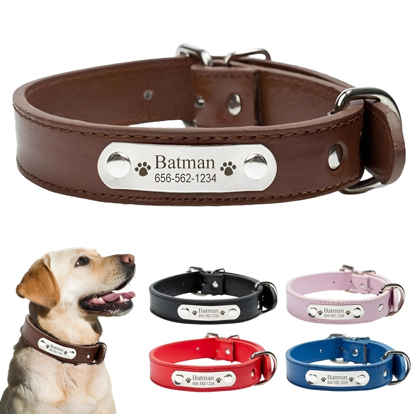 PU Leather Custom Name Dog Collas Set