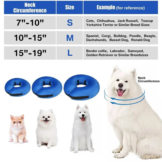 Inflatable Dog Collar, Soft Dog and cat Cone for Dogs After Surgery, Adjustable Blowup Donut E-Collars