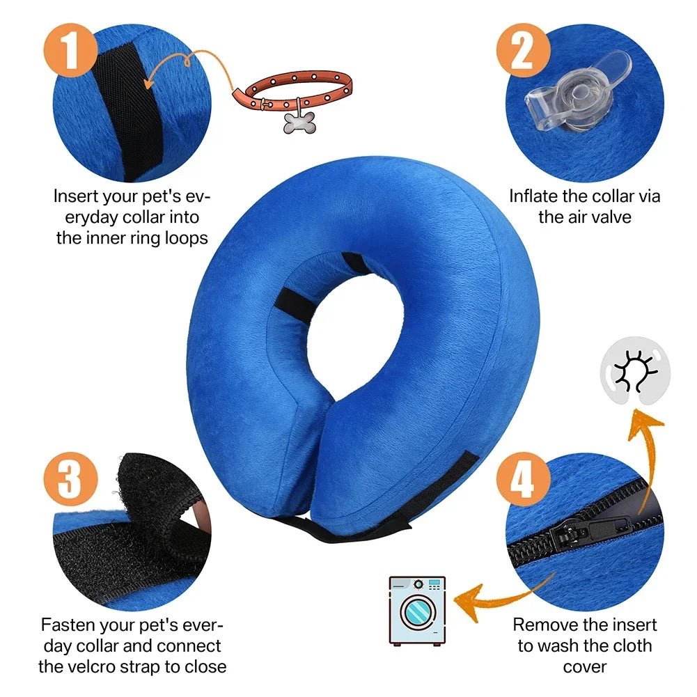 Inflatable Dog Collar, Soft Dog and cat Cone for Dogs After Surgery, Adjustable Blowup Donut E-Collars