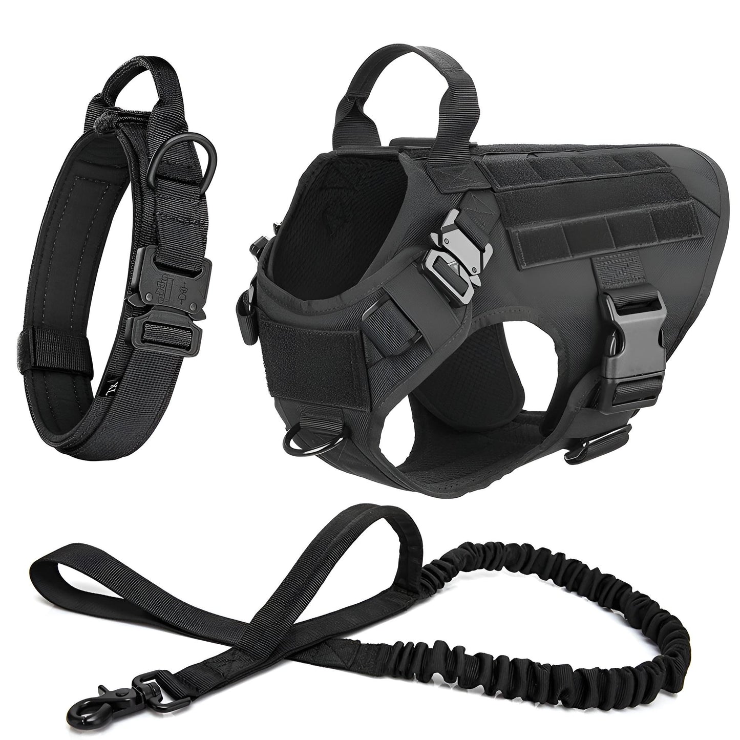 military dog harness and leash set black