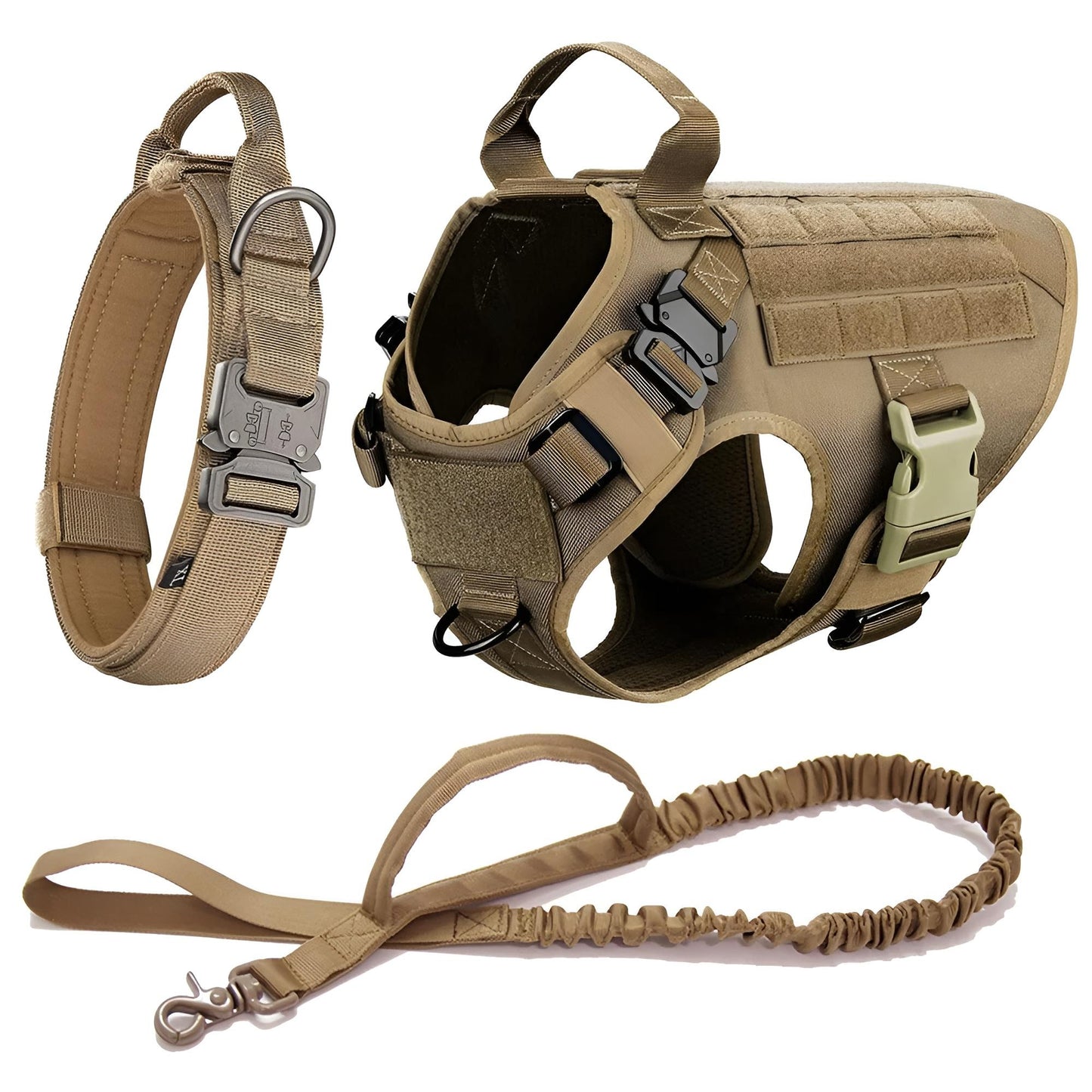 military dog harness and leash set brown