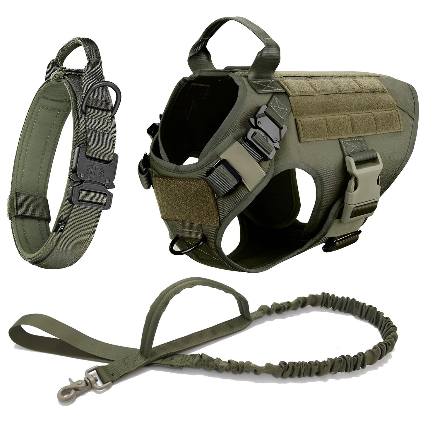 military dog harness and leash set green