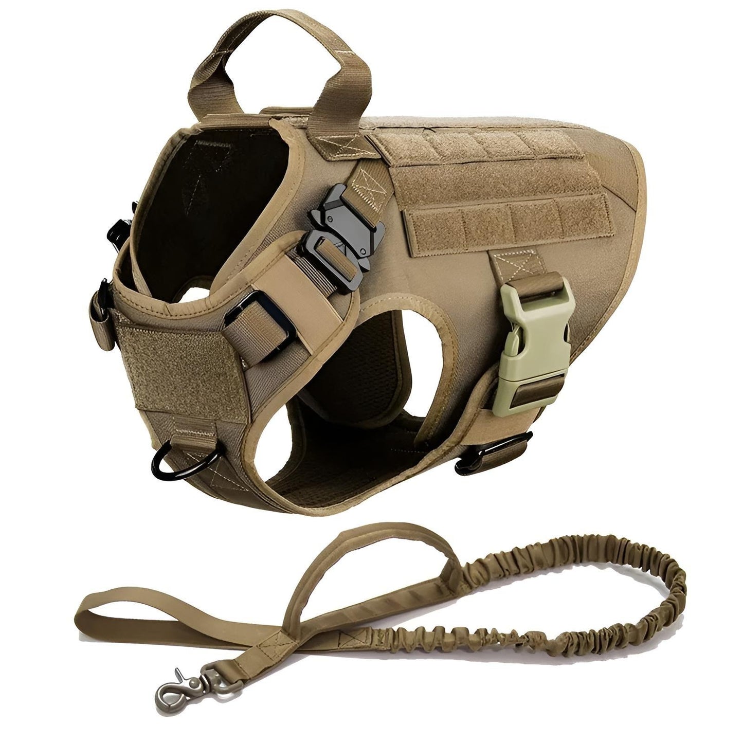 military dog harness and leash brown