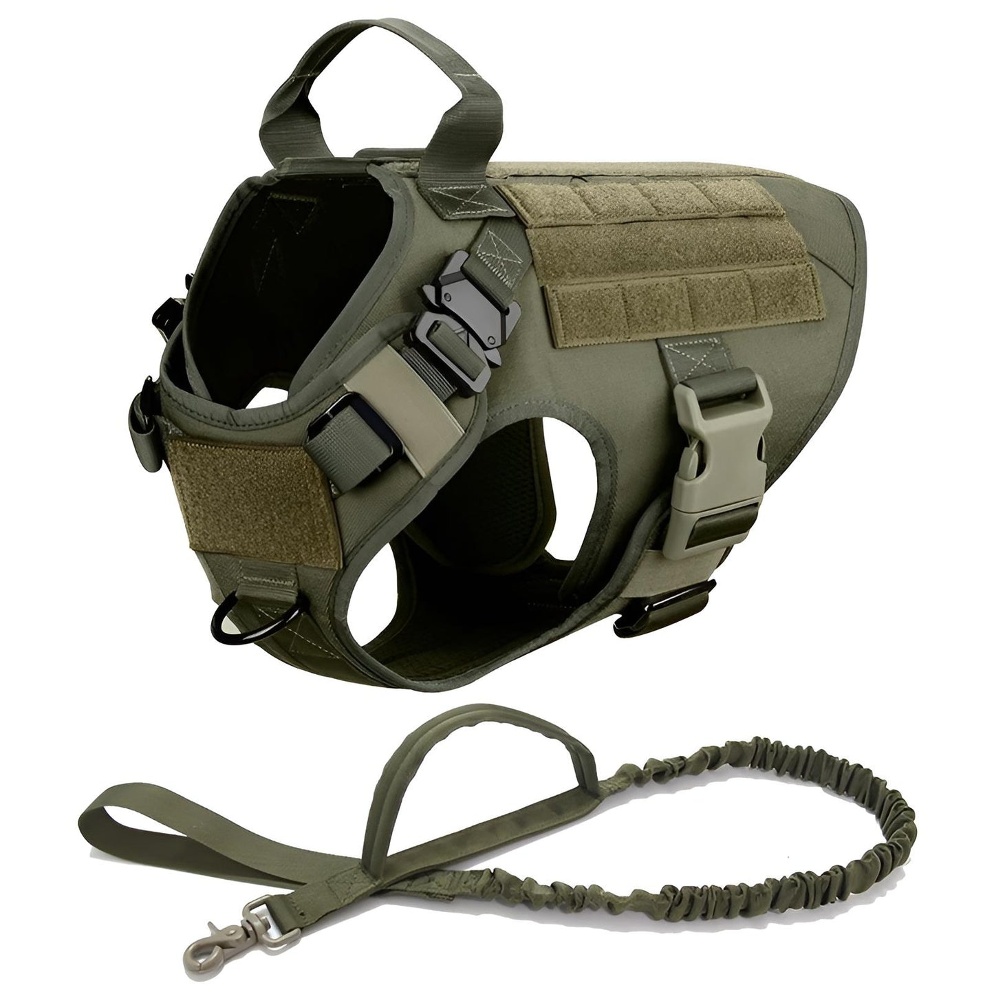 military dog harness and leash green