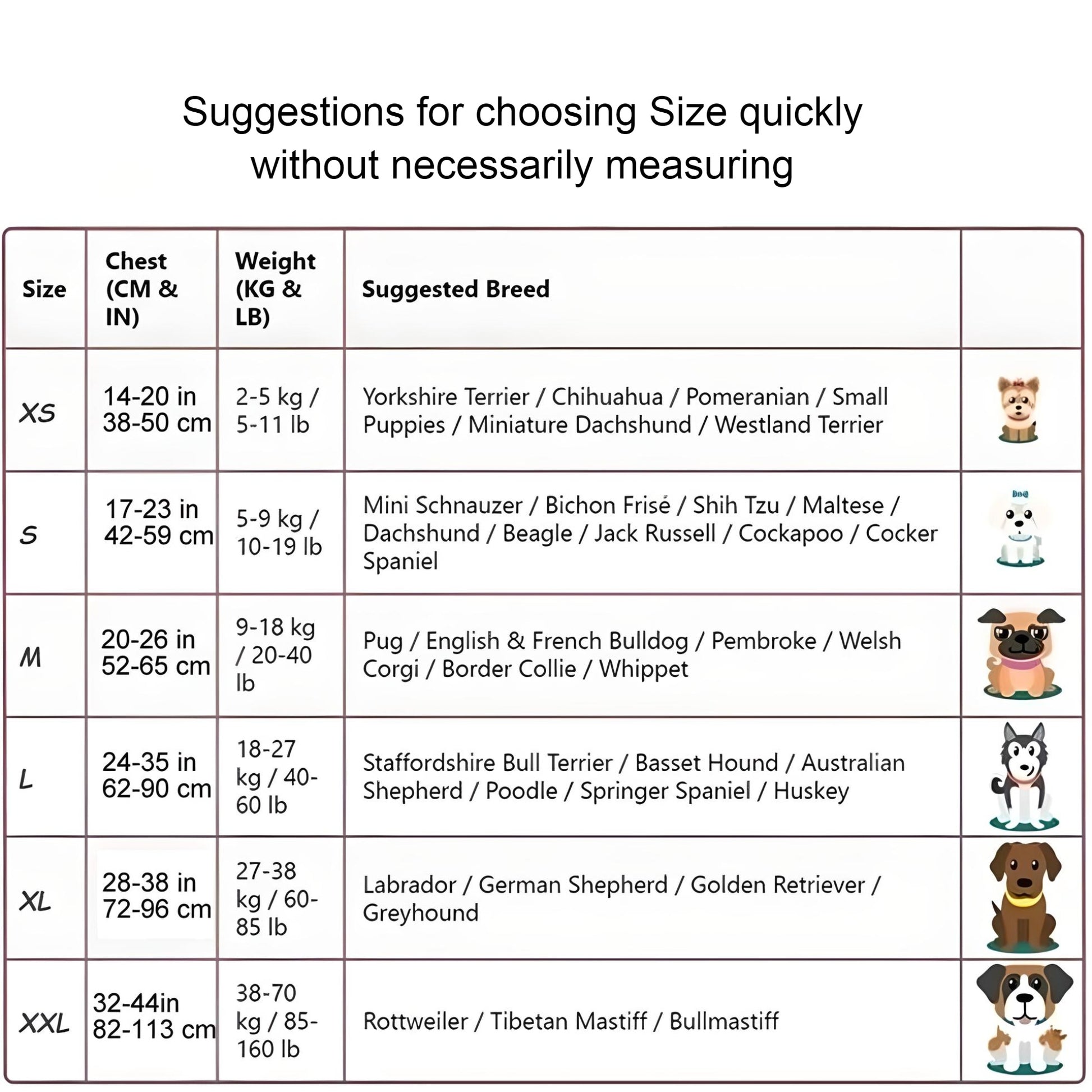 personalized dog harness with name - size chart