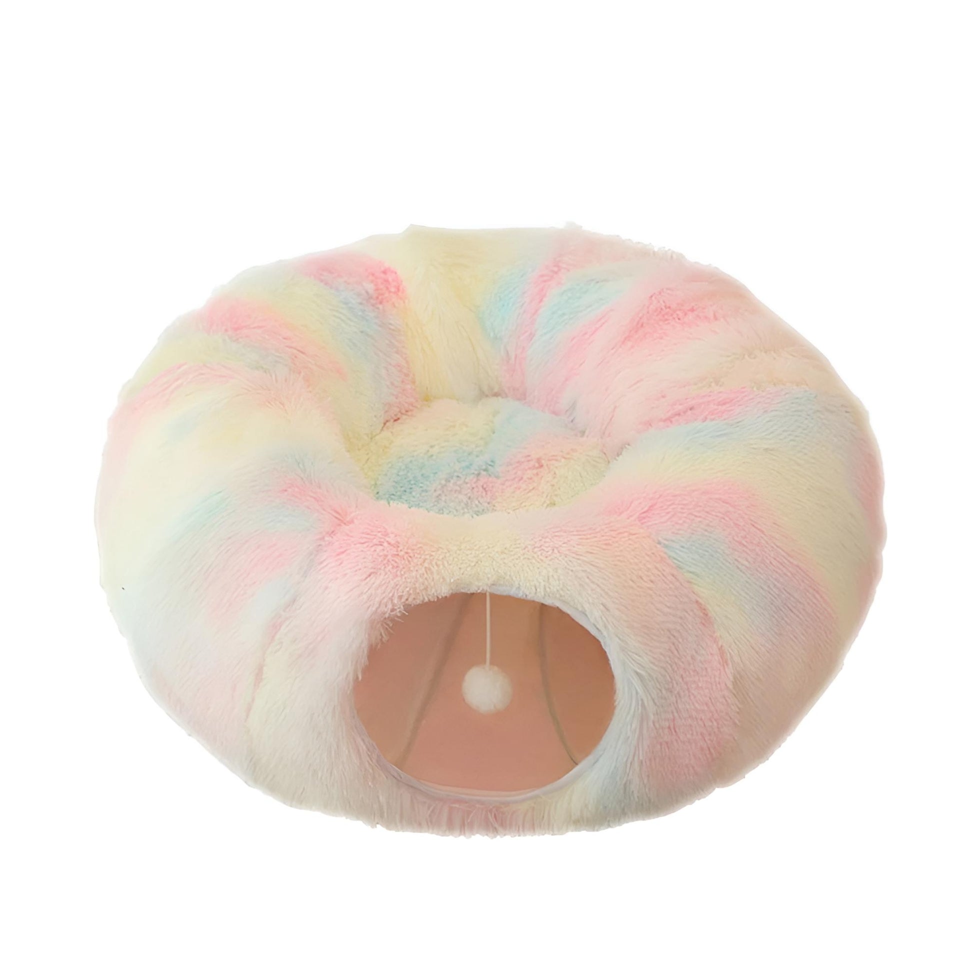 Cat Tunnel Bed with Big Mat and with Fuzzy Ball Toy rainbow