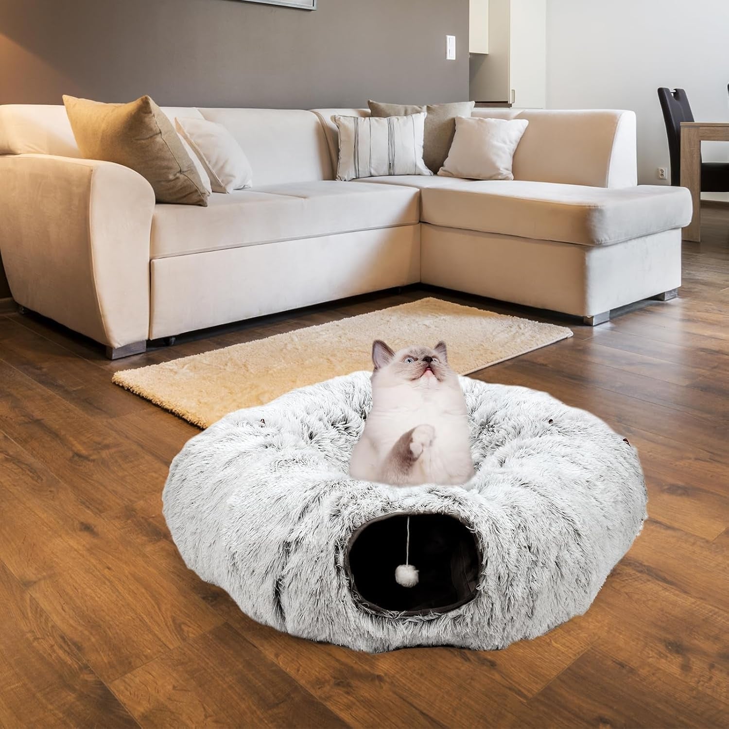 Cat Tunnel Round with Mat for Kitten, Cat, Puppy, Rabbit, Ferret
