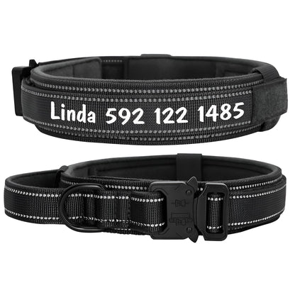 Custom Dog Collars with Reflective and Name Tag Black