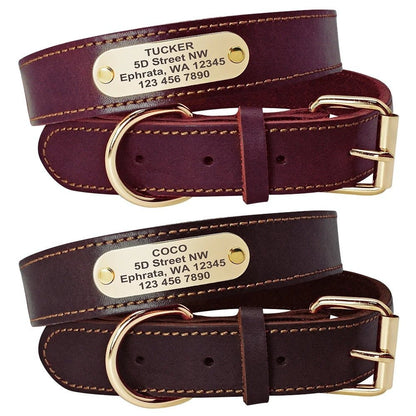 Custom Engraved PU Leather Dog Collar brown