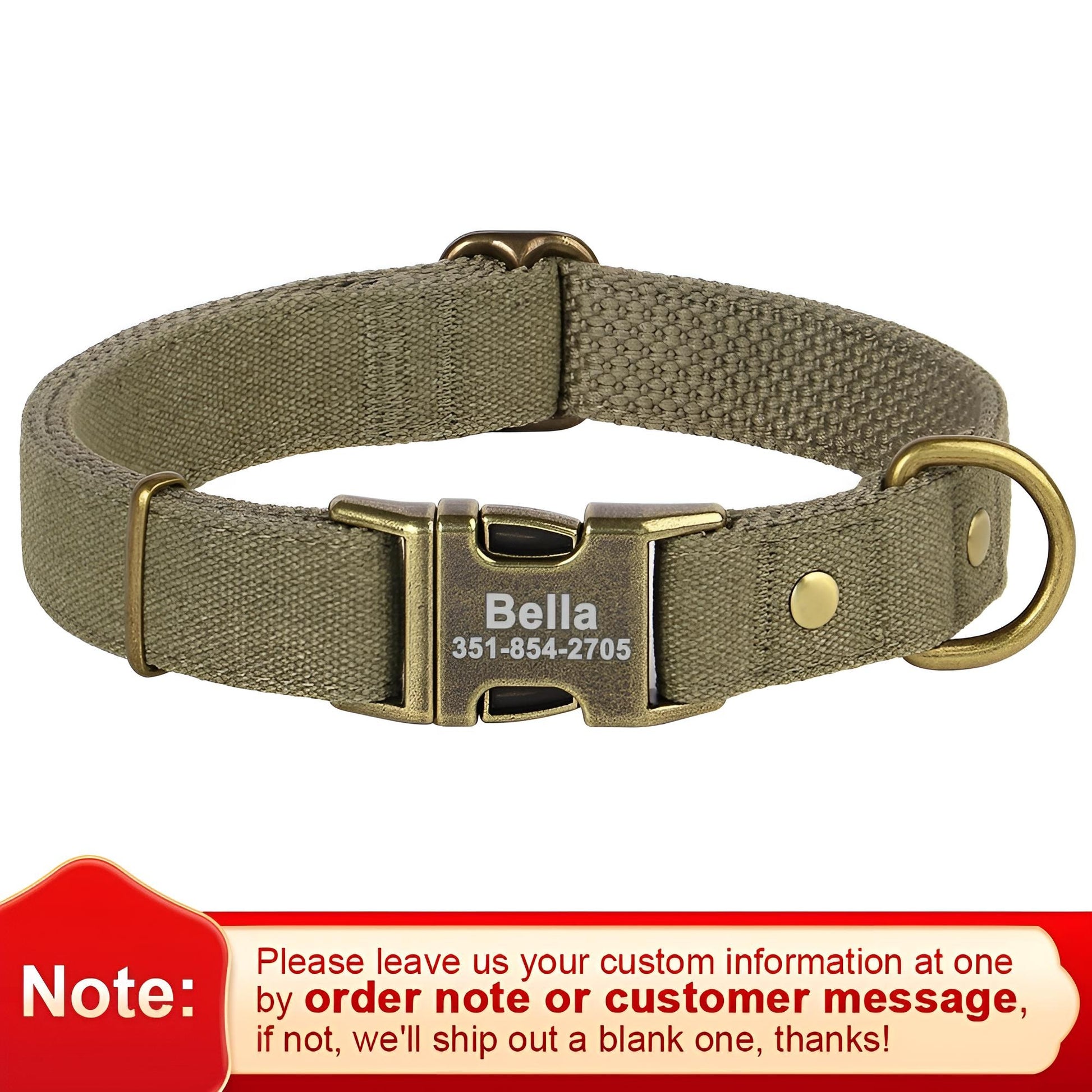Customized Nylon Dog Collar With Metal Buckle green