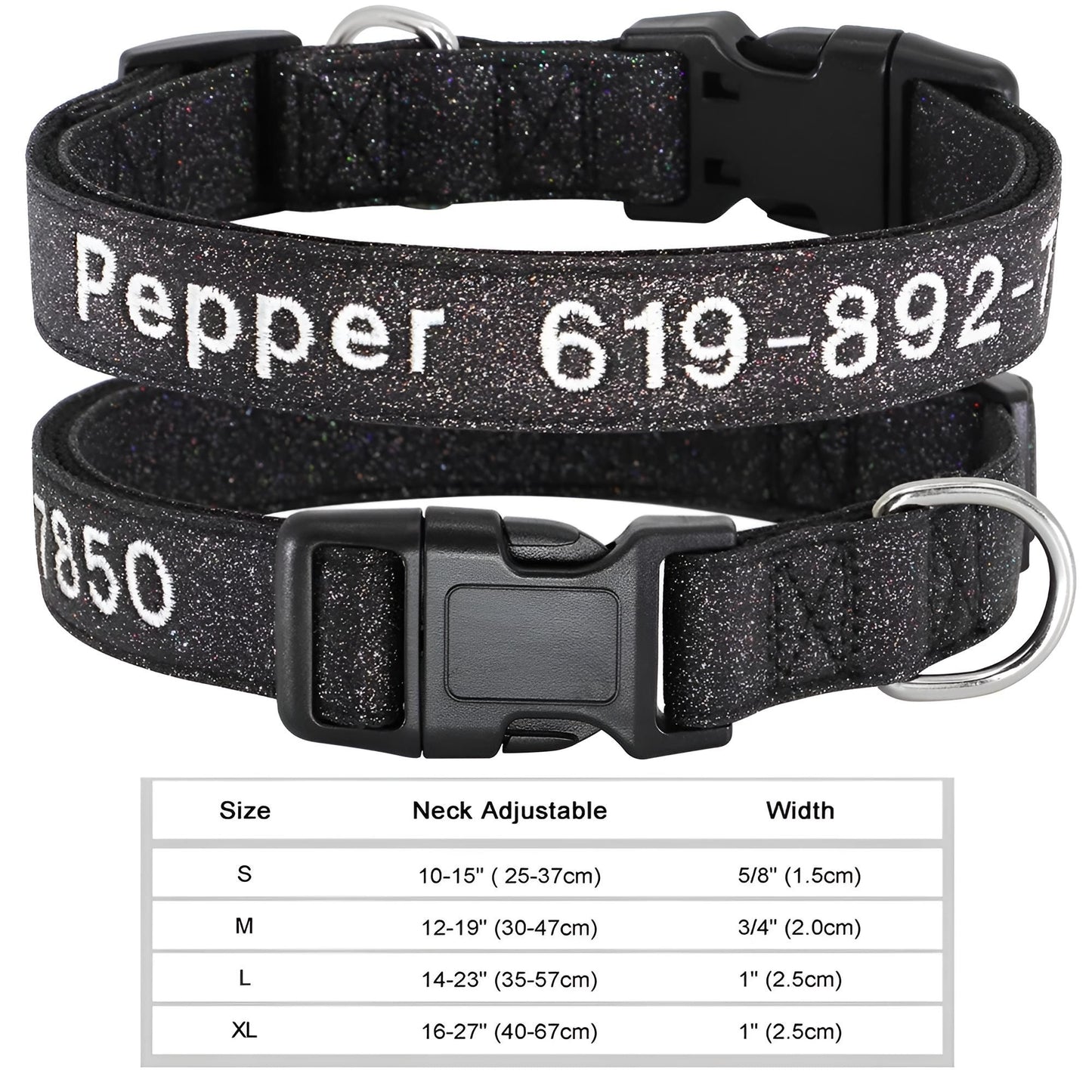Dog Collar with Name Tag Personalized Embroidery in Nylon 034BL