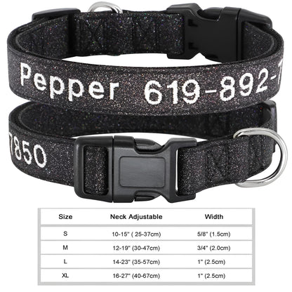 Dog Collar with Name Tag Personalized Embroidery in Nylon 034BL