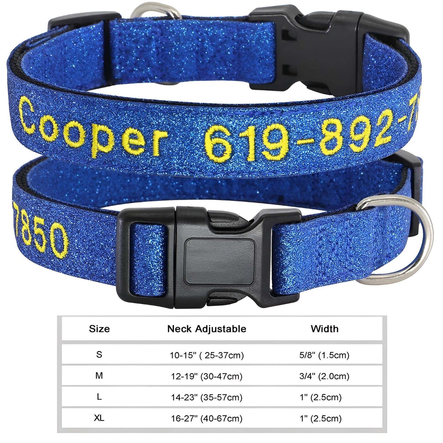 Dog Collar with Name Tag Personalized Embroidery in Nylon 034DBLUE