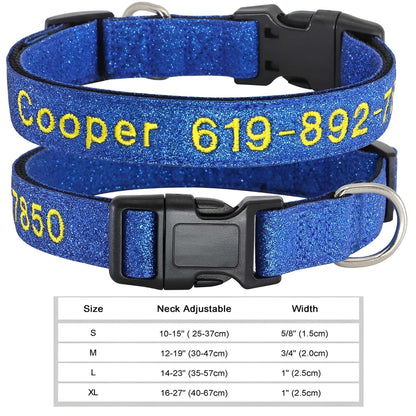 Dog Collar with Name Tag Personalized Embroidery in Nylon 034DBLUE