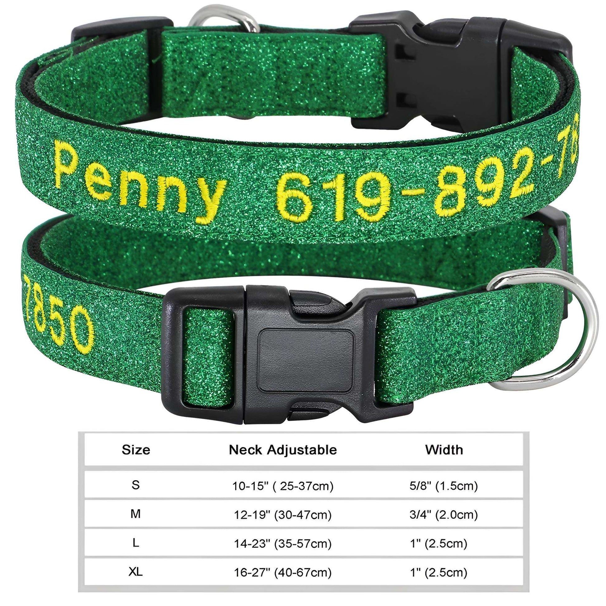 Dog Collar with Name Tag Personalized Embroidery in Nylon 034GREEN