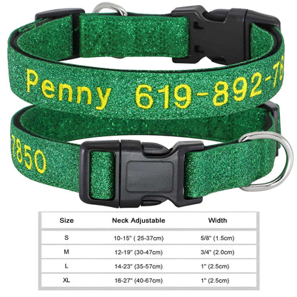 Dog Collar with Name Tag Personalized Embroidery in Nylon 034GREEN