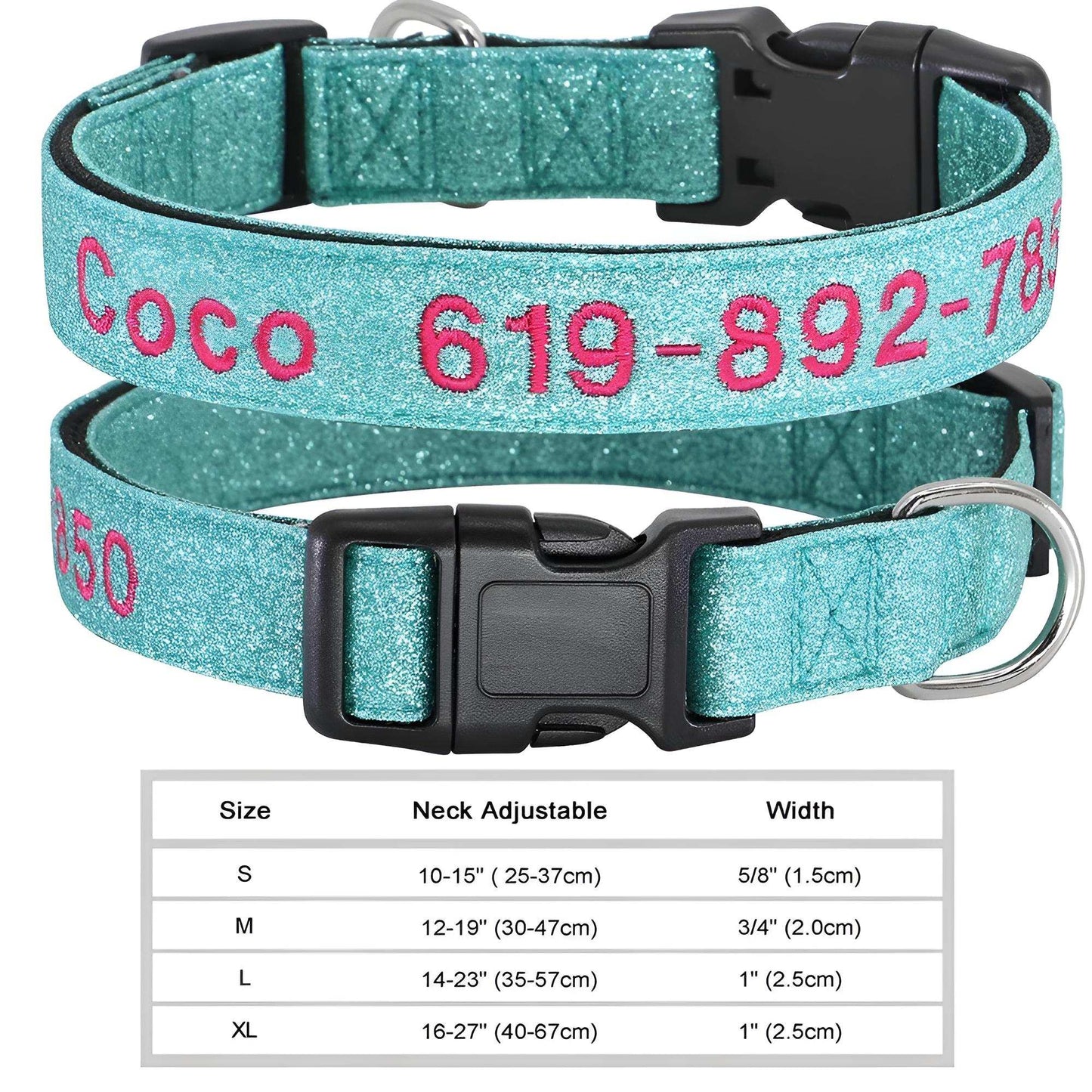 Dog Collar with Name Tag Personalized Embroidery in Nylon 034SGREEN