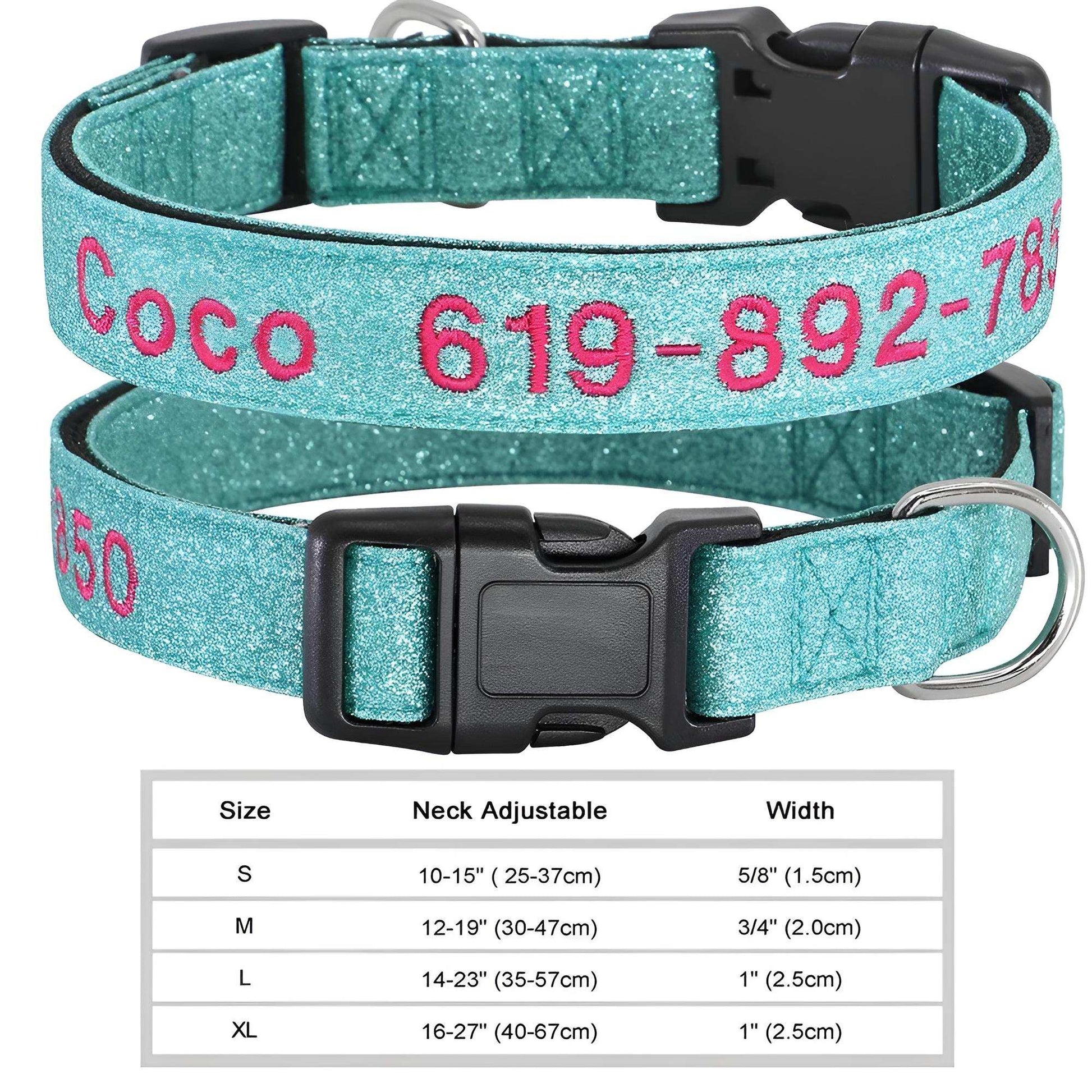 Dog Collar with Name Tag Personalized Embroidery in Nylon 034SGREEN