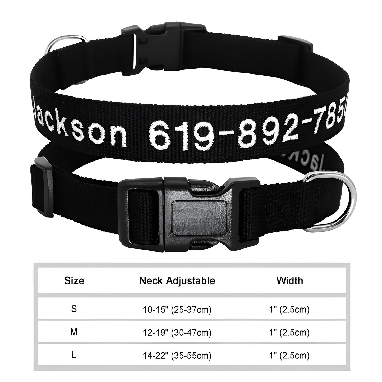Dog Collar with Name Tag Personalized Embroidery in Nylon 037BL