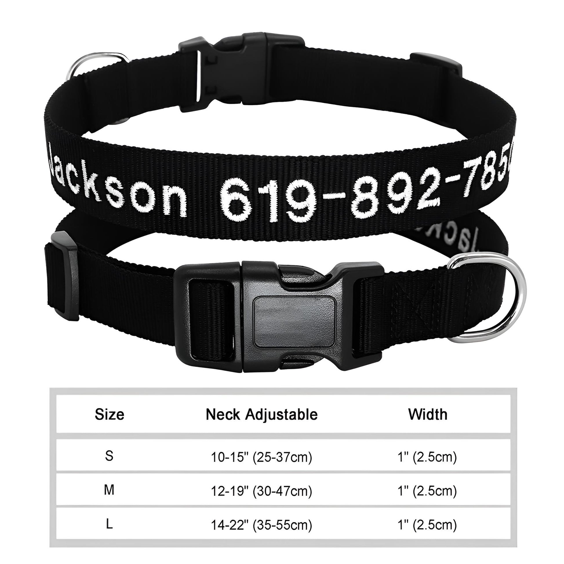 Dog Collar with Name Tag Personalized Embroidery in Nylon 037BL