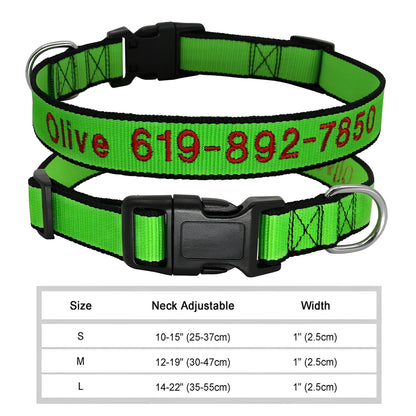Dog Collar with Name Tag Personalized Embroidery in Nylon 037GREEN