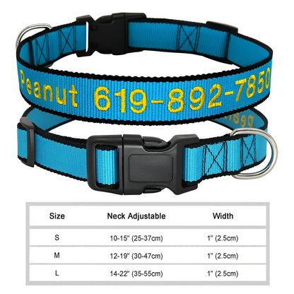 Dog Collar with Name Tag Personalized Embroidery in Nylon 037LBLUE