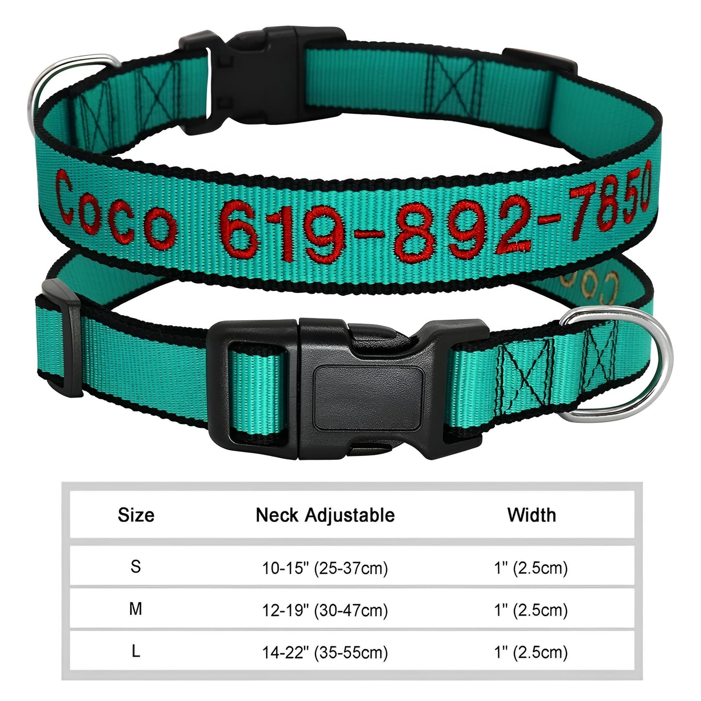 Dog Collar with Name Tag Personalized Embroidery in Nylon 037SGREEN