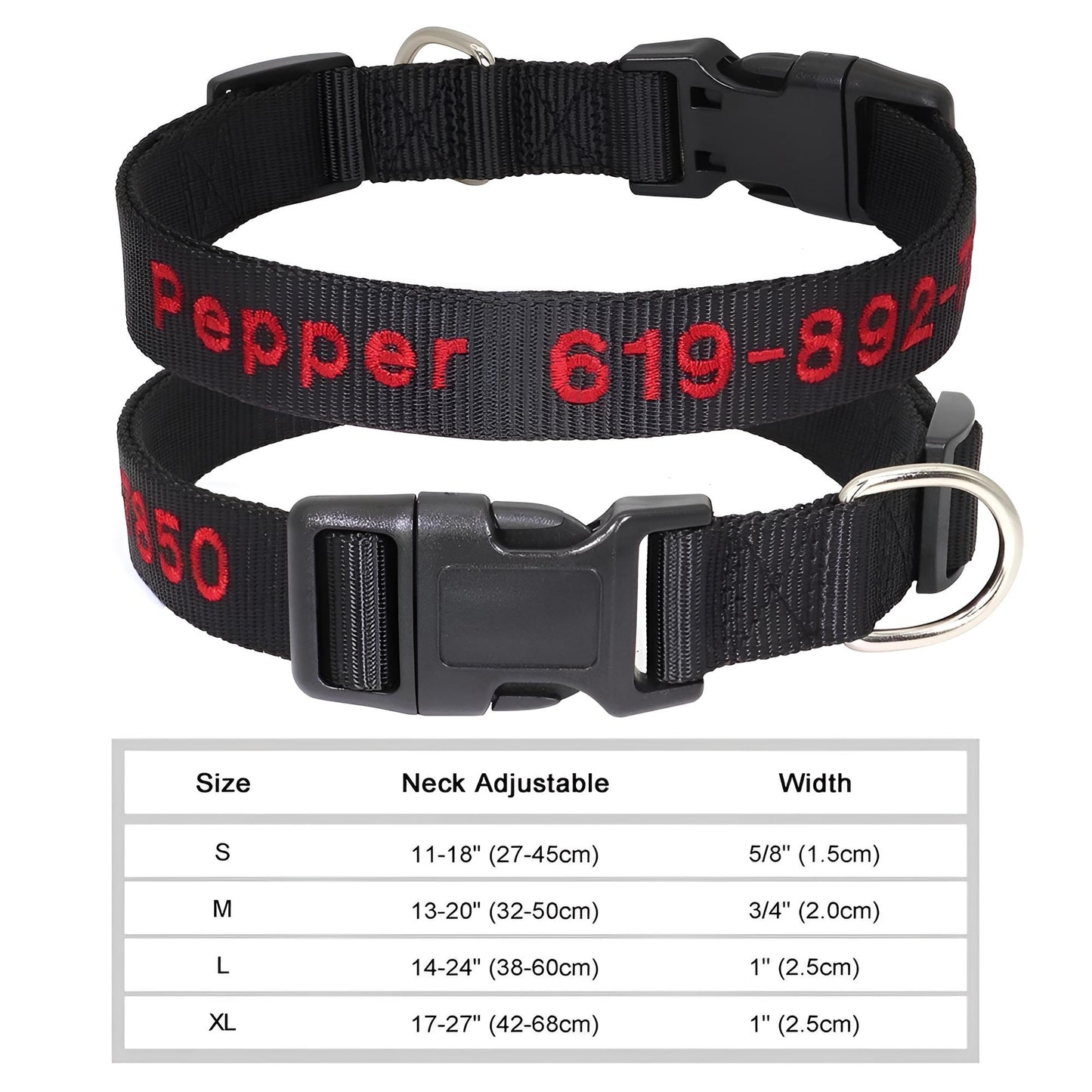 Dog Collar with Name Tag Personalized Embroidery in Nylon 6222-1BL
