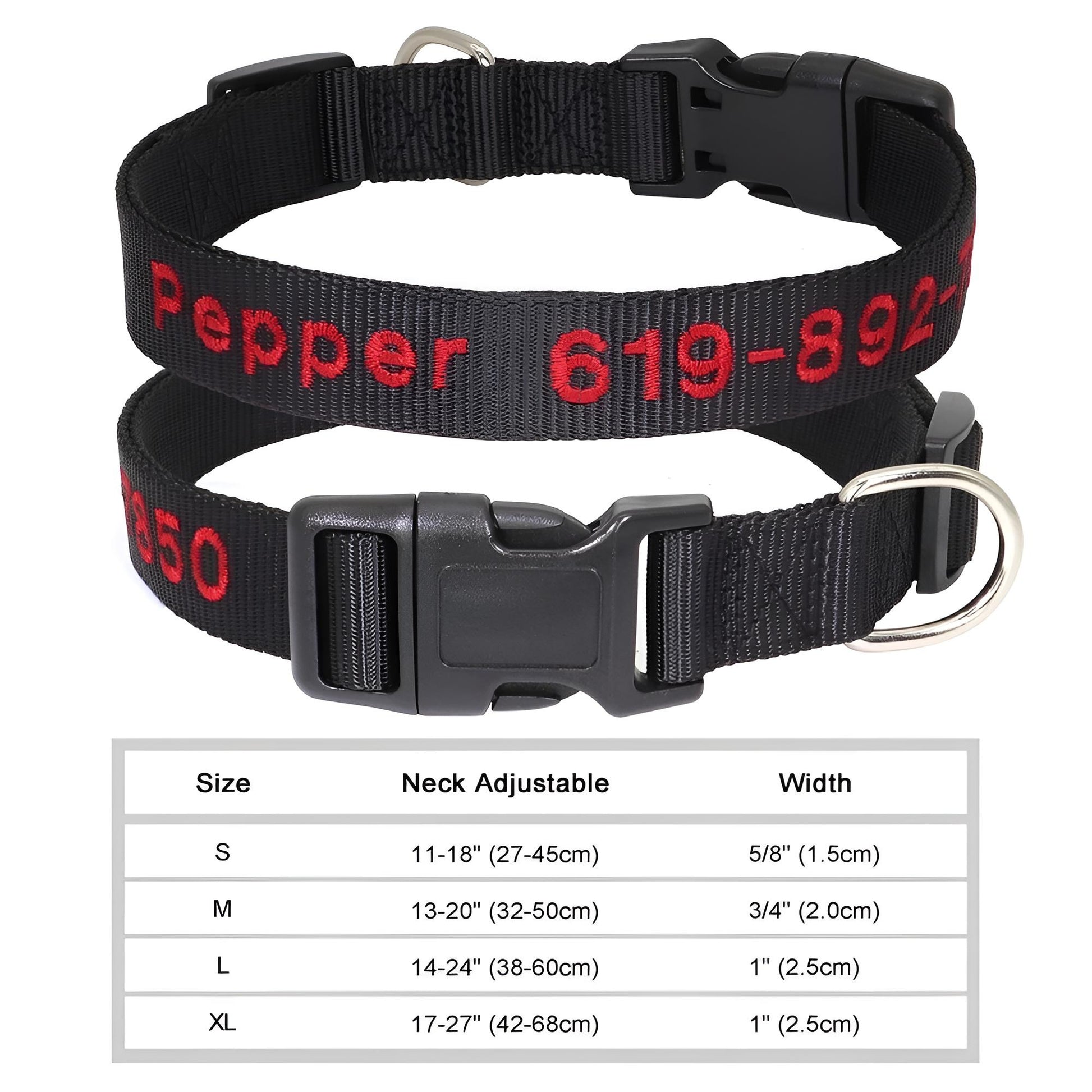 Dog Collar with Name Tag Personalized Embroidery in Nylon 6222-1BL