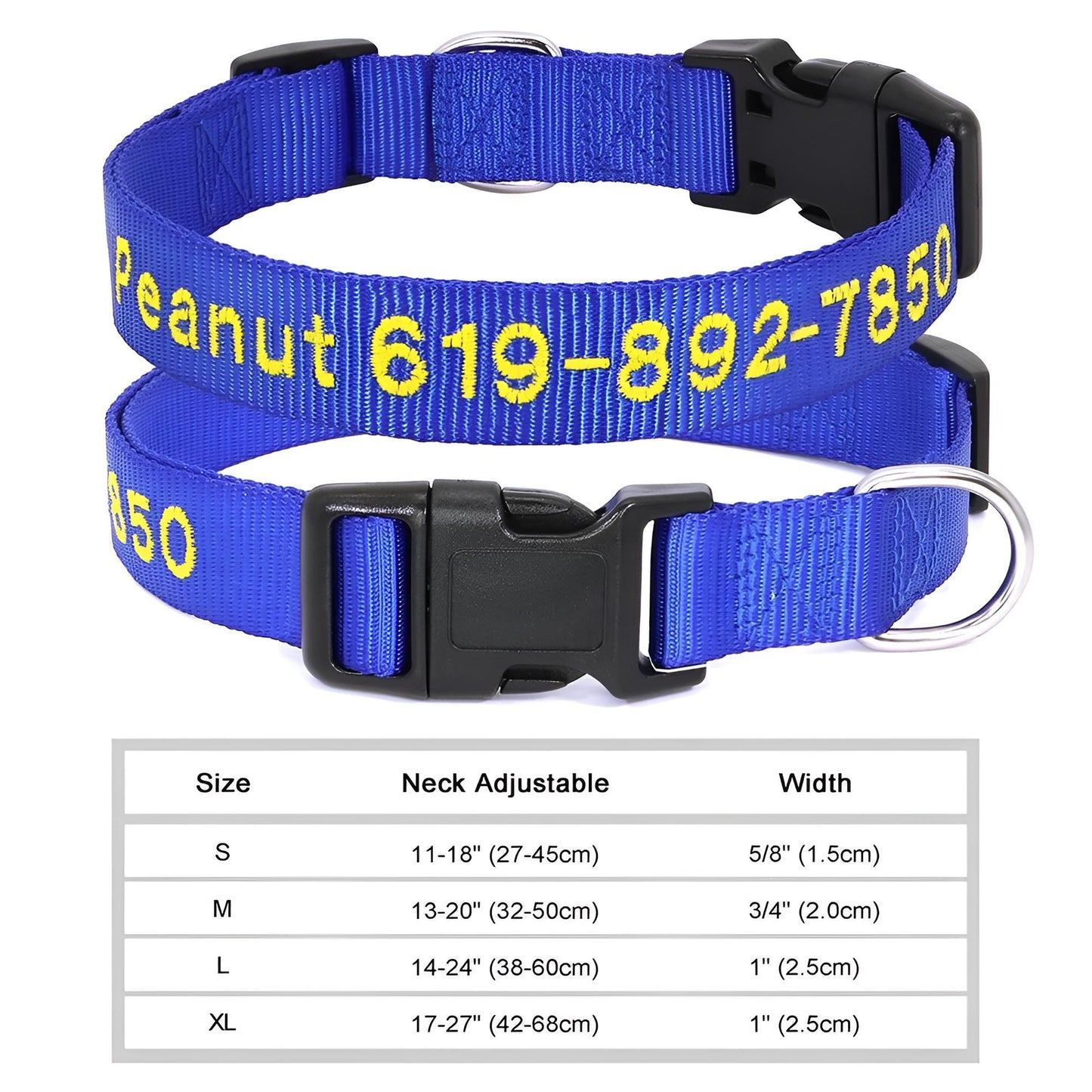 Dog Collar with Name Tag Personalized Embroidery in Nylon 6222-1BLUE
