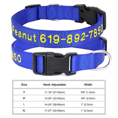 Dog Collar with Name Tag Personalized Embroidery in Nylon 6222-1BLUE