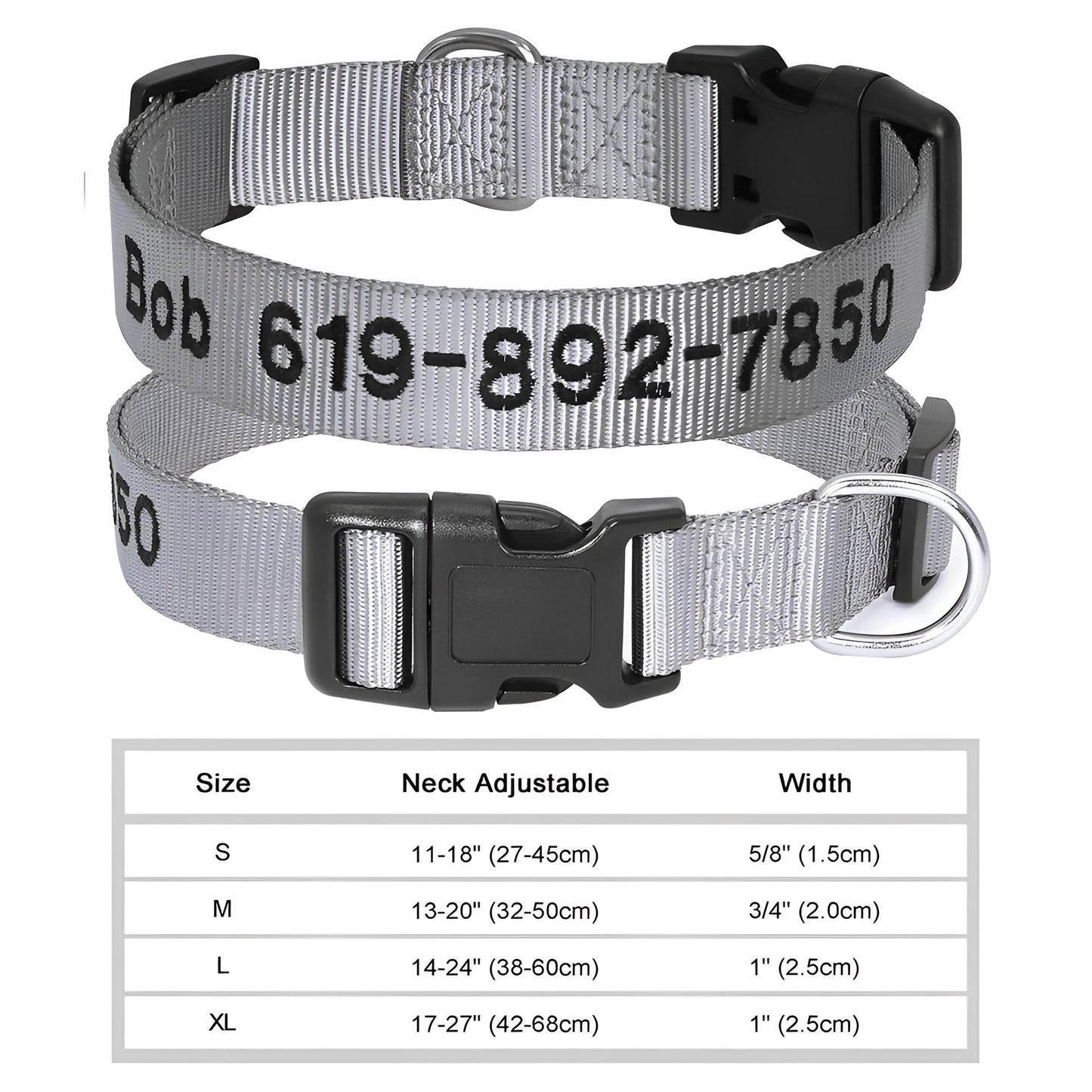 Dog Collar with Name Tag Personalized Embroidery in Nylon 6222-1GRAY