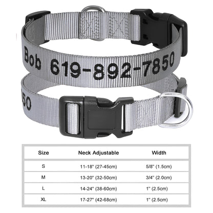 Dog Collar with Name Tag Personalized Embroidery in Nylon 6222-1GRAY