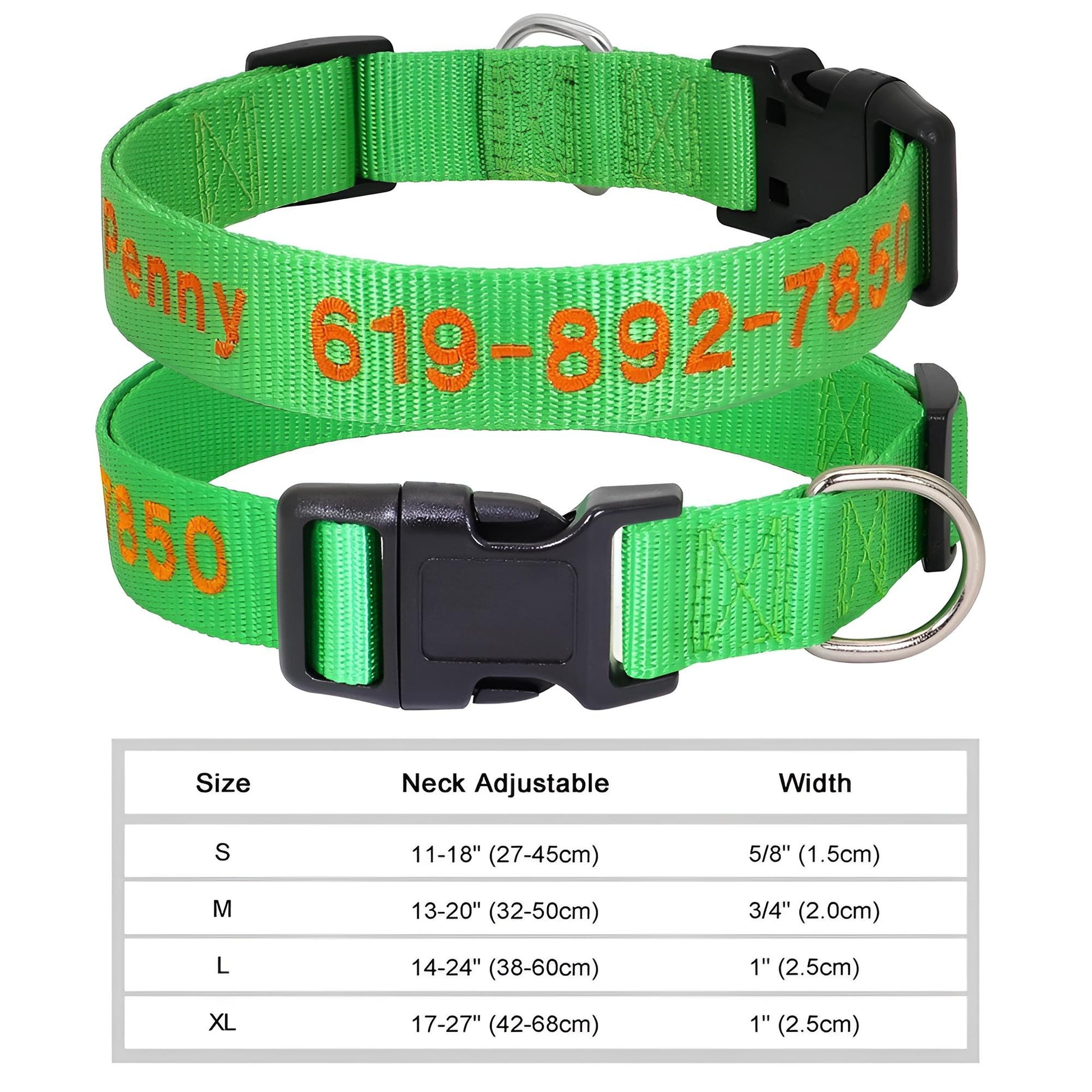 Dog Collar with Name Tag Personalized Embroidery in Nylon 6222-1GREEN
