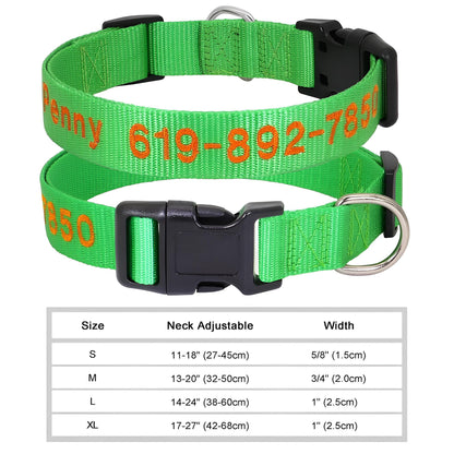 Dog Collar with Name Tag Personalized Embroidery in Nylon 6222-1GREEN