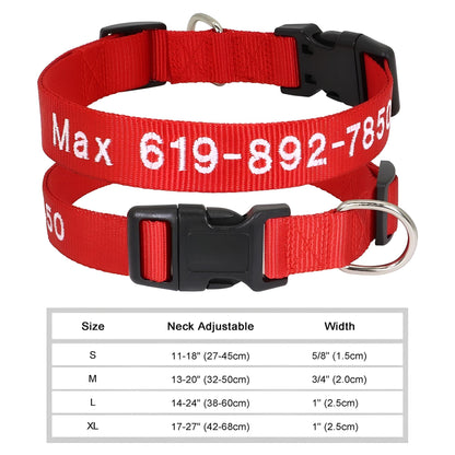 Dog Collar with Name Tag Personalized Embroidery in Nylon 6222-1RE