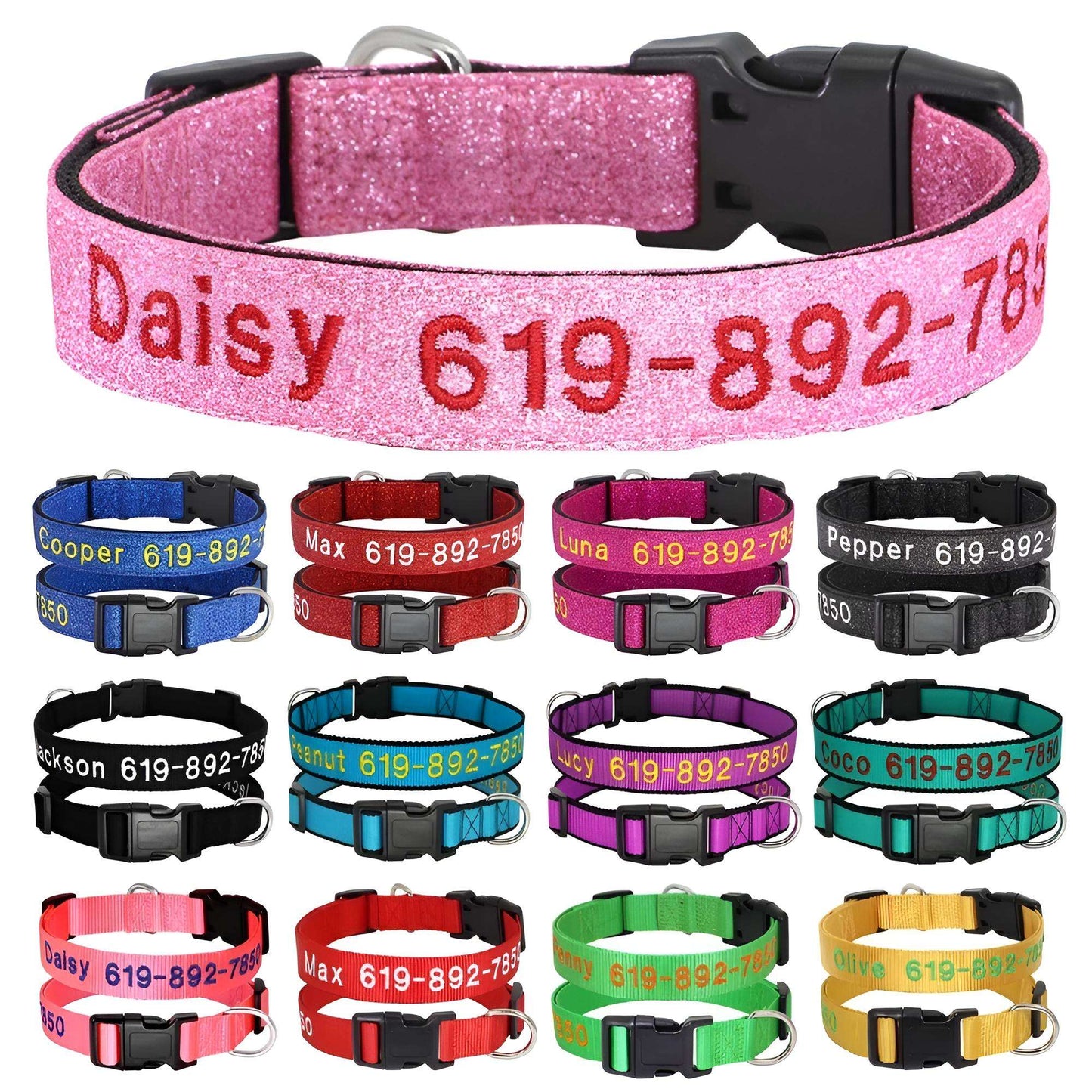 Dog Collar with Name Tag Personalized Embroidery in Nylon SET
