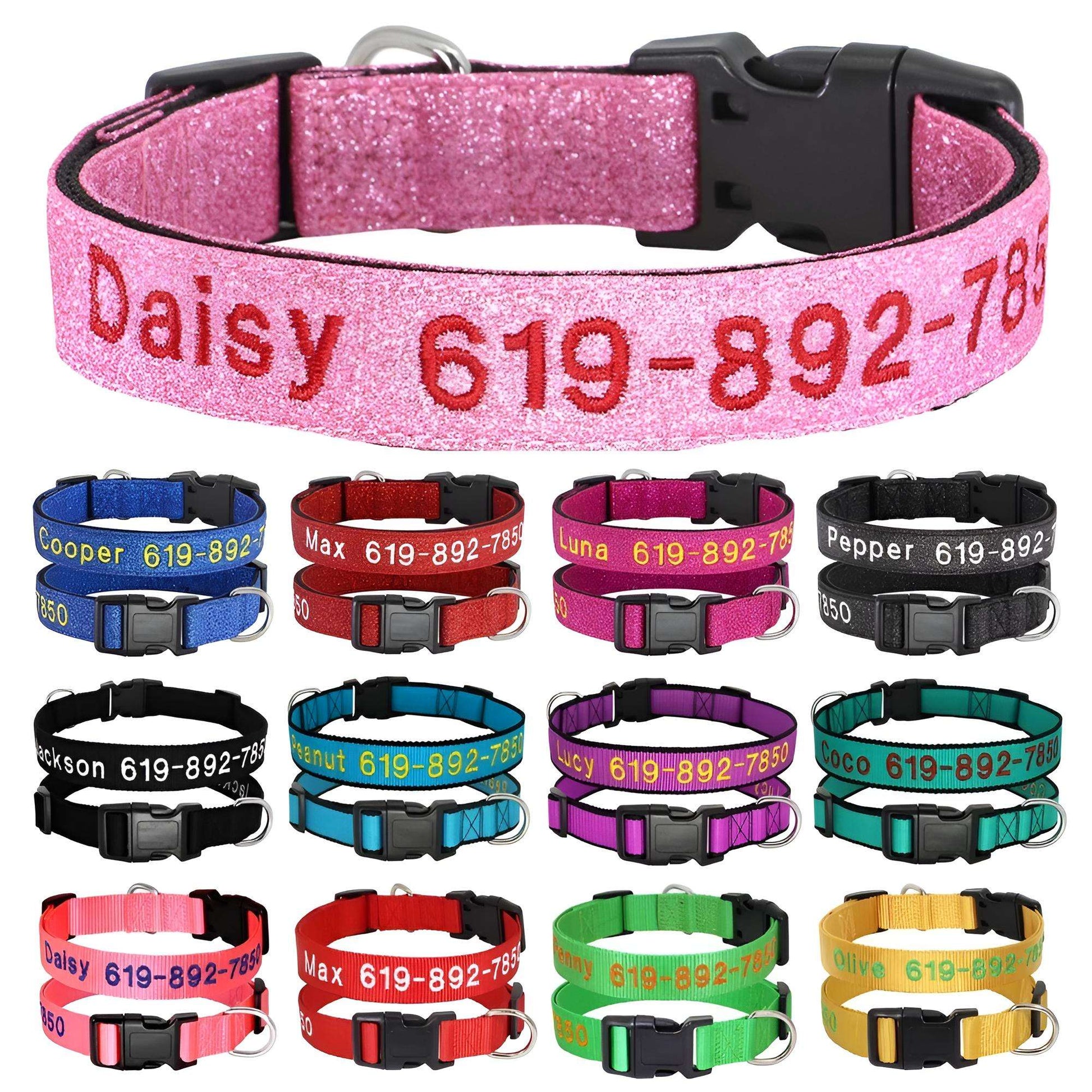 Dog Collar with Name Tag Personalized Embroidery in Nylon SET