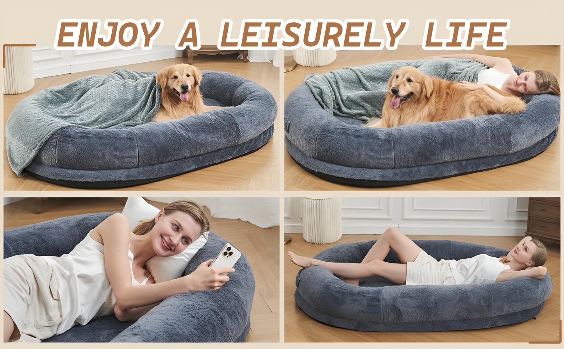 Enjoy a leisurely life with a giant Dog Bed for Humans with a blanket.